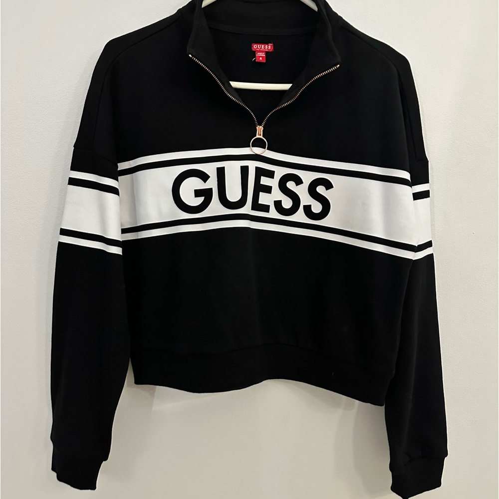 Guess Black and White Cadet Collar Sweater Size Medium